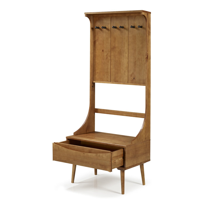 Corrigan Studio® Malena Pine Solid Wood Hall Tree with Bench and Shoe